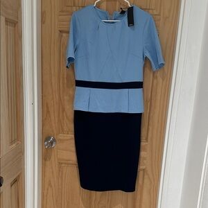 Chic Light Blue and Navy Midi Dress